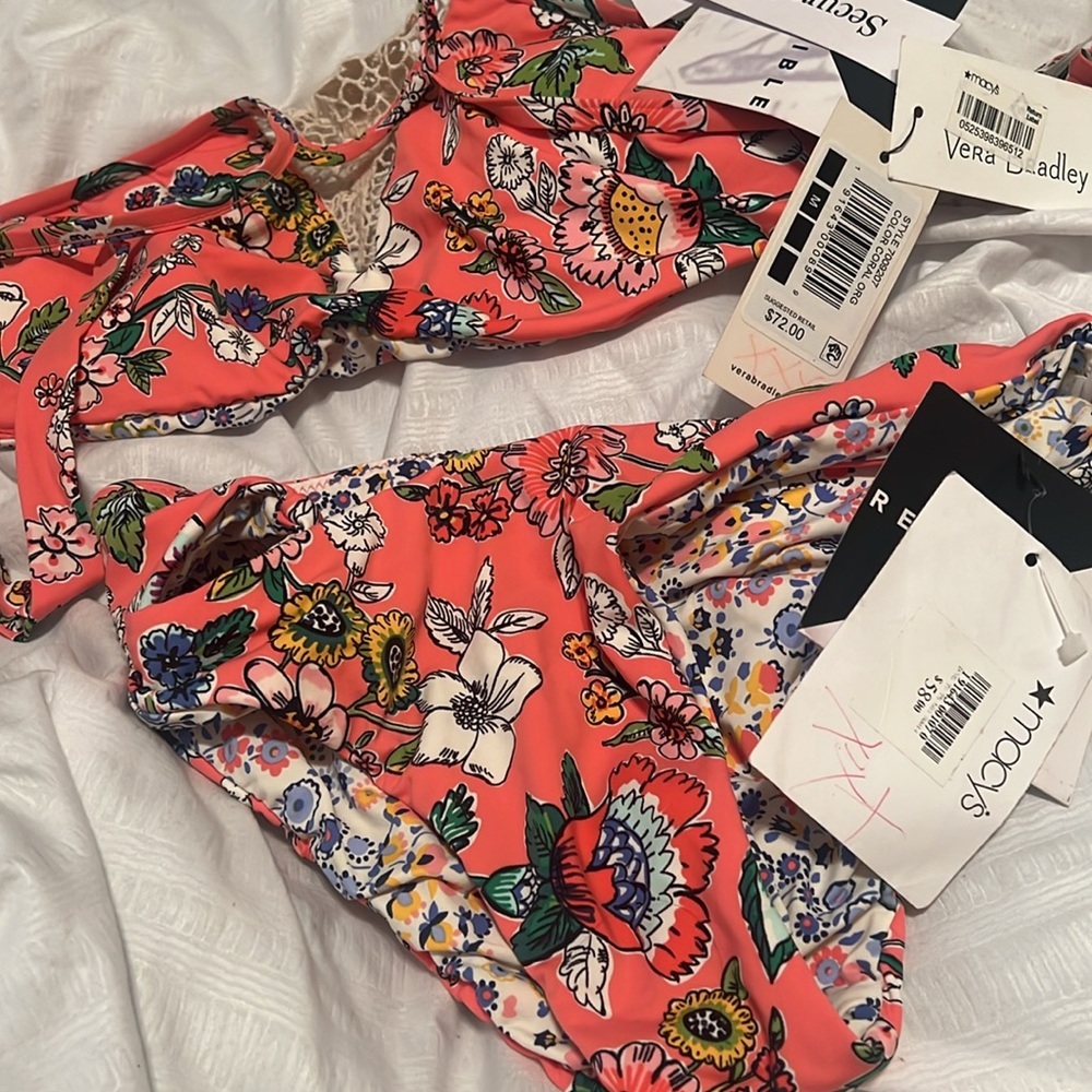 NWT Vera Bradley High Neck Reversible Floral Bikini Set Crochet MEDIUM - Picture 4 of 4